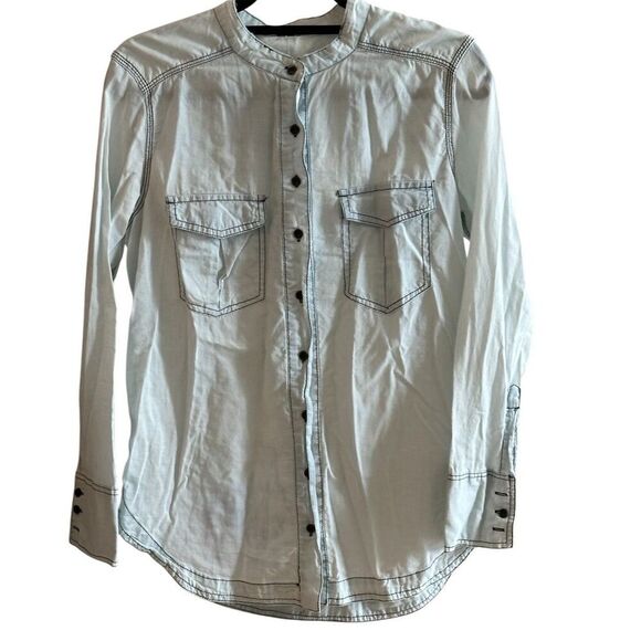 Free People Women's M Blue Chambray Button Down Shirt Long Sleeve Casual - Picture 2 of 6